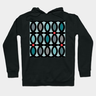 Abstract pattern in bluegreen tones with red accents Hoodie